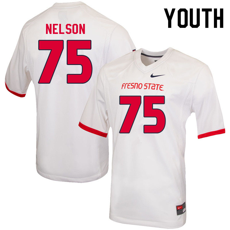 Youth #75 Braylen Nelson Fresno State Bulldogs College Football Jerseys Sale-White - Click Image to Close